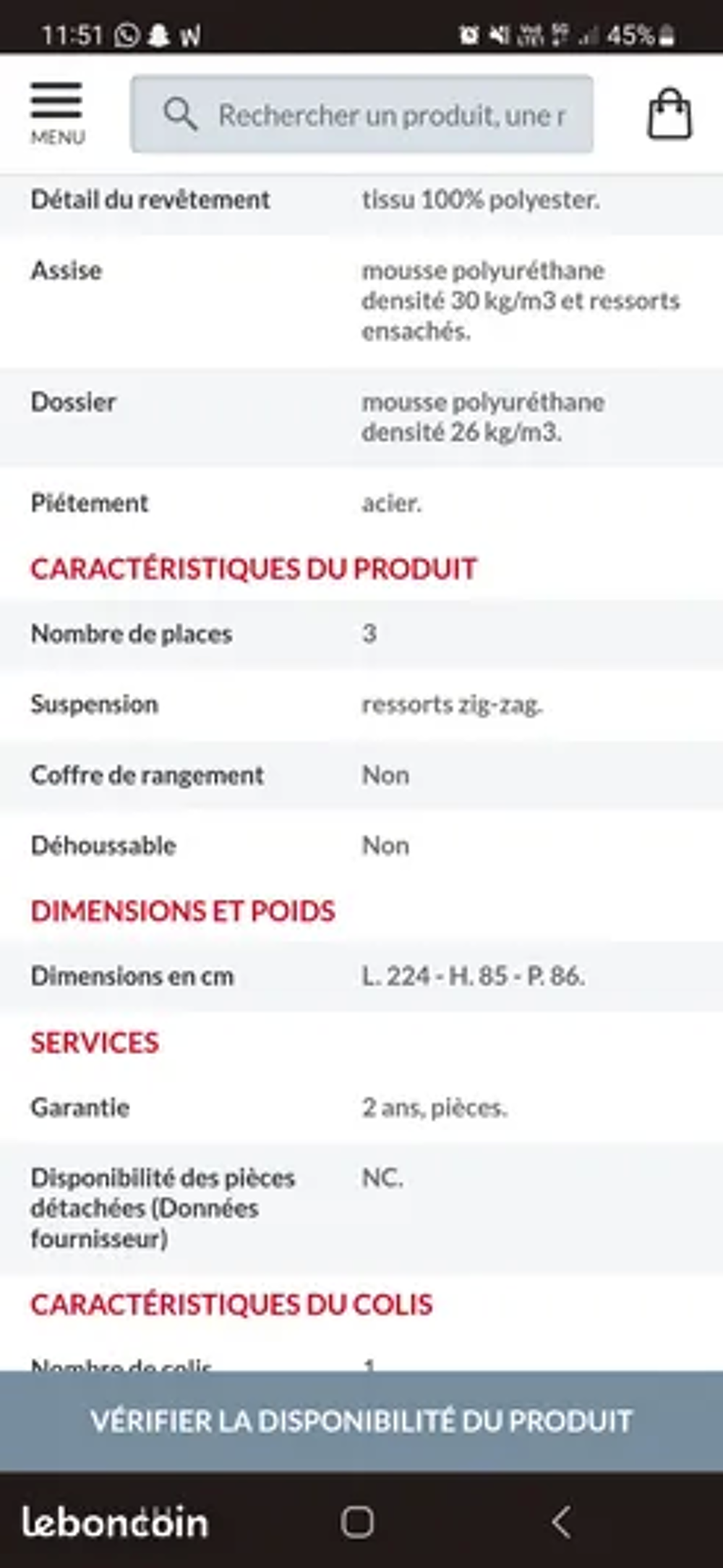 Canap&eacute; 3 places Meubles