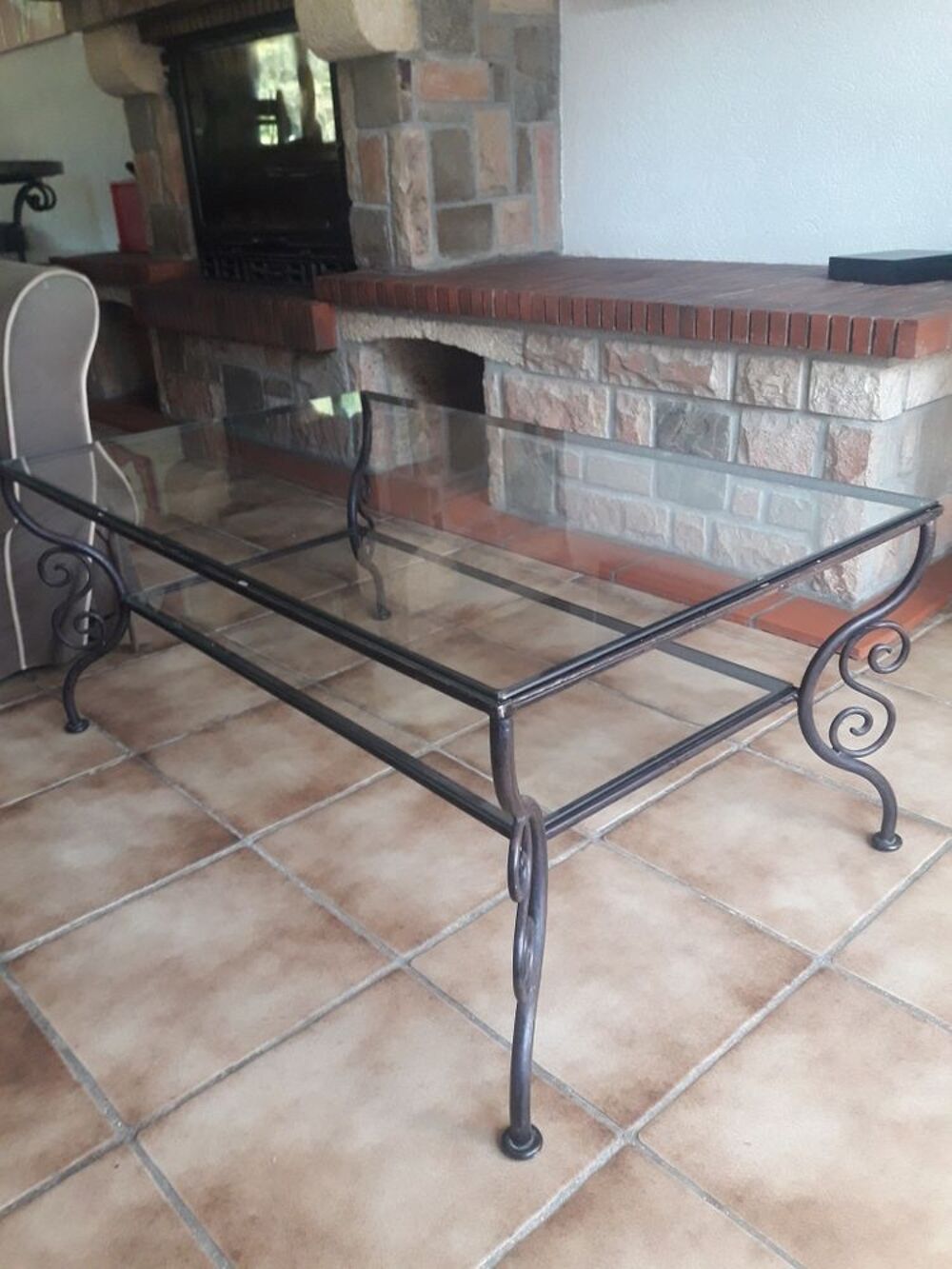 Table basse fer forg&eacute; Plateau verre Décoration