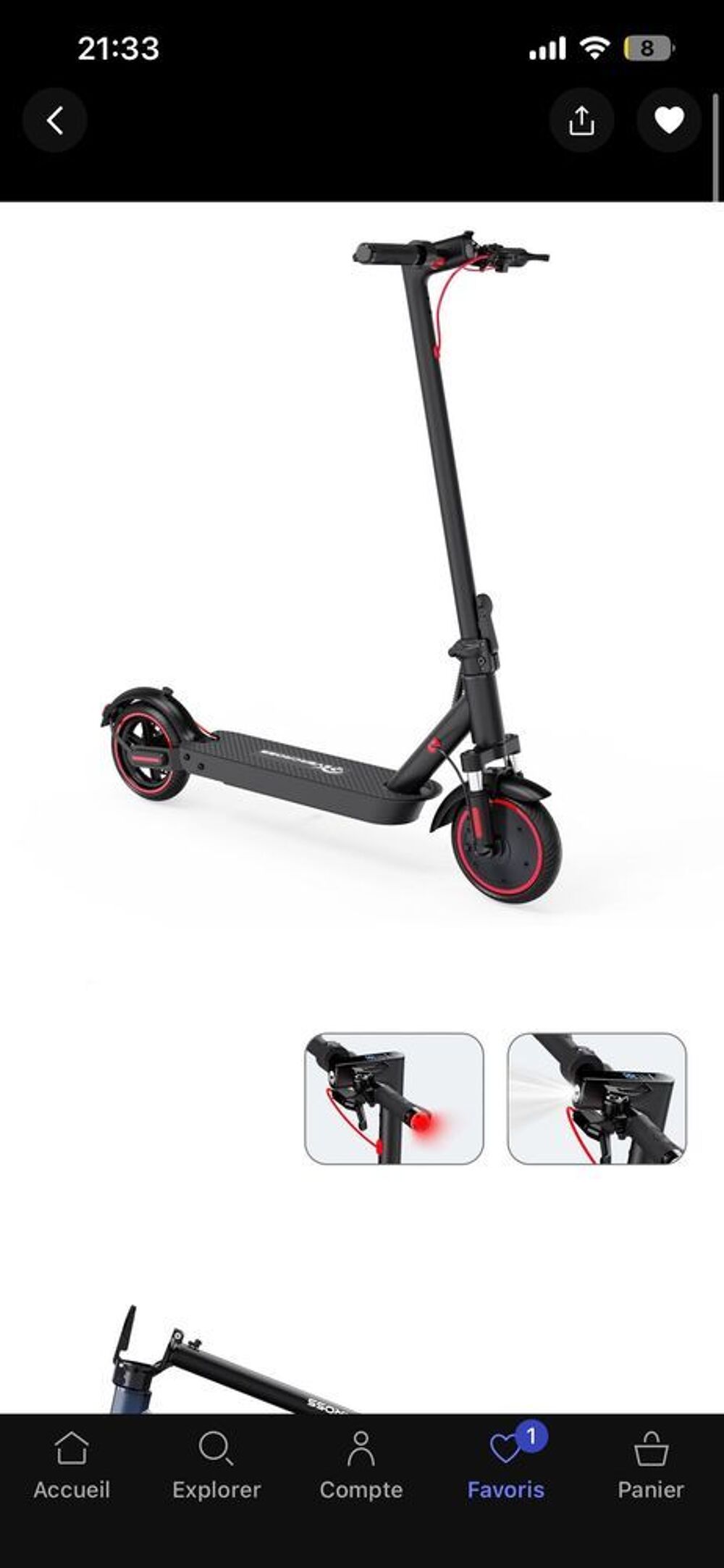 Trottinette Electrique Pliable 8,5"-Moteur 350W-36V/7.8AH-Double Frein-APP EV85F Vélos