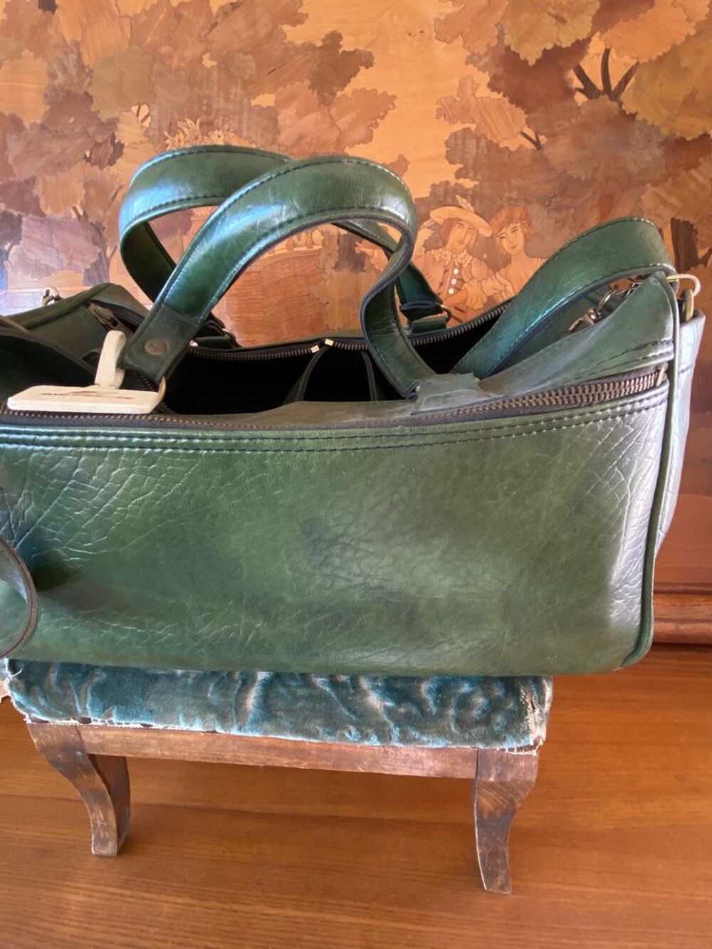 rare sac voyage, vert, vintage Maroquinerie
