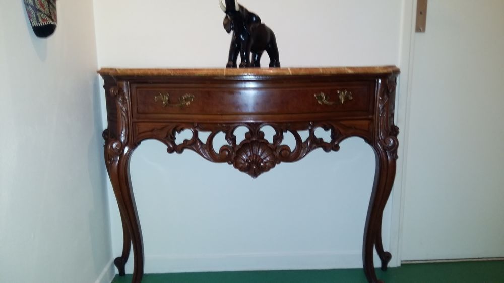 Table demie lune espagnol dessus marbre onyx beige brun Meubles