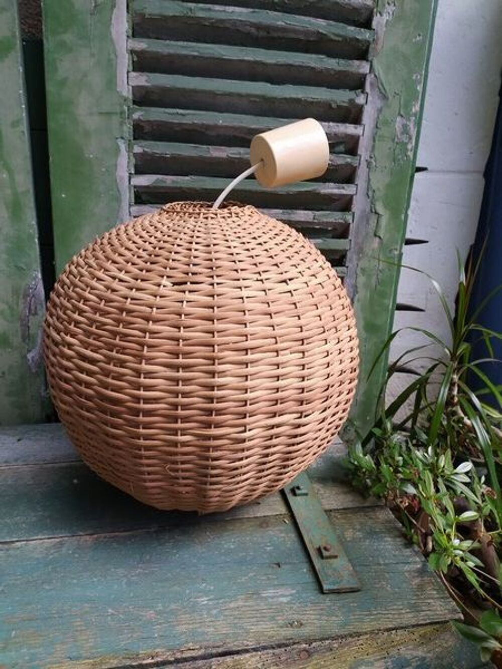 Suspension Boule Rotin Tress&eacute; Vintage 60/70's Lustre Dcoration