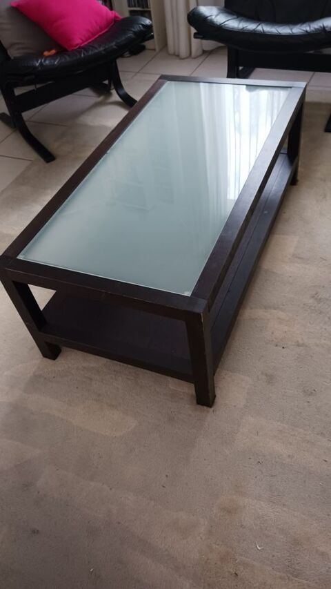 Grande table basse de salon en bois et verre dépoli 90 Nantes (44)