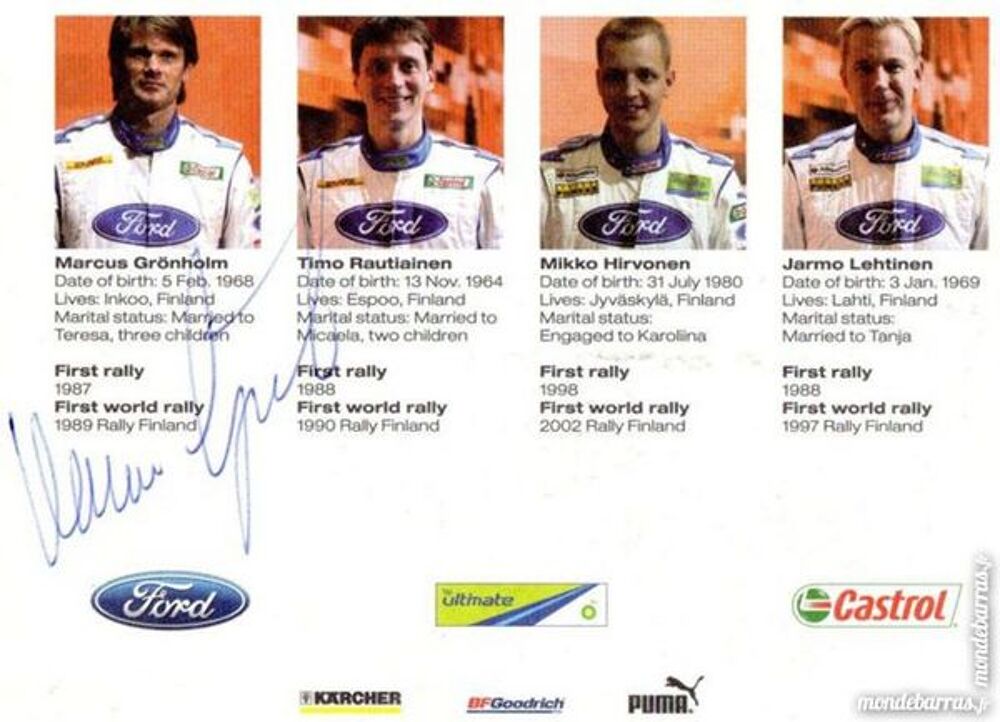 carte TEAM Ford rallye 