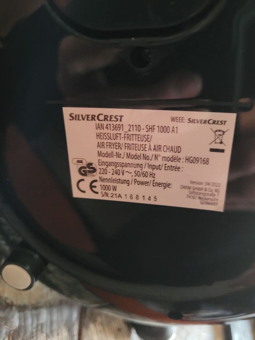 Air frayer (Friteuse &agrave; air chaud) Silvercrest, NEUVE Electrom�nager