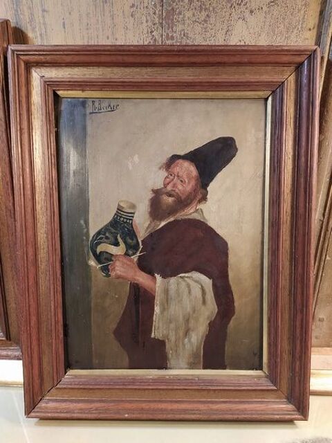 Tableau Portrait Homme avec Cruche et Pipe �cole Allemande 180 Loches (37)