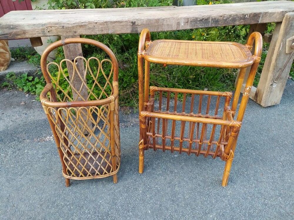 Petite Table Porte Revue Rotin Vintage Meubles