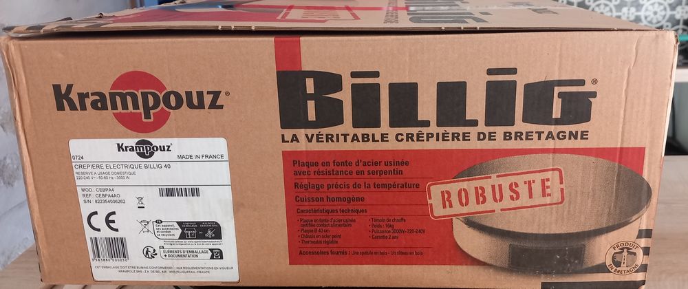 Cr&ecirc;pi&egrave;re Krampouz Billig 45 cm.
Electroménager