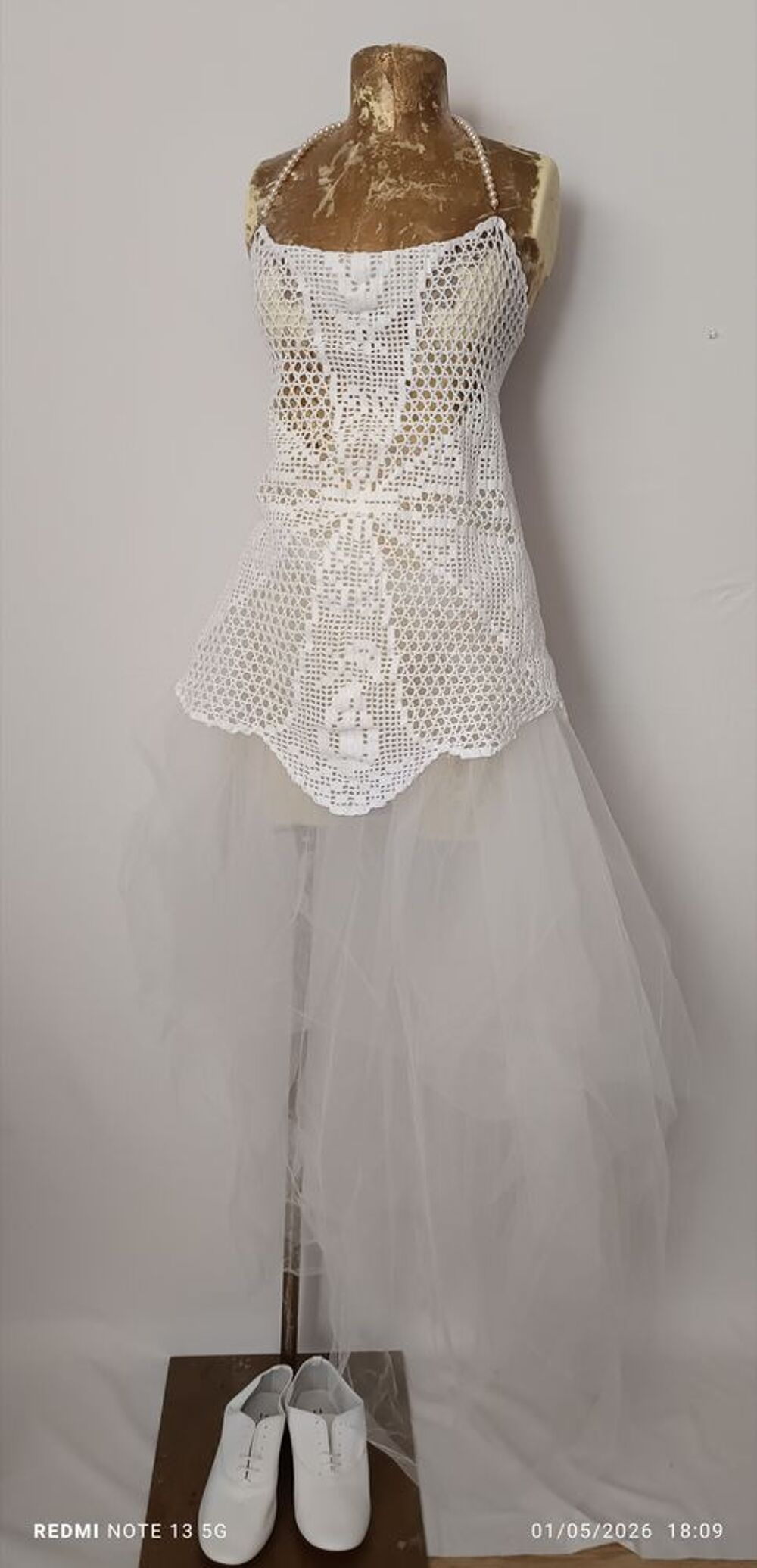 Haut en crochet fait main perle fa&ccedil;on nacr&eacute; maille mariage Vêtements