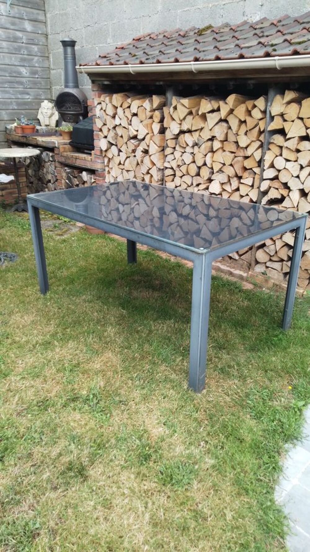 2 tables alu avec plateau en verre Jardin