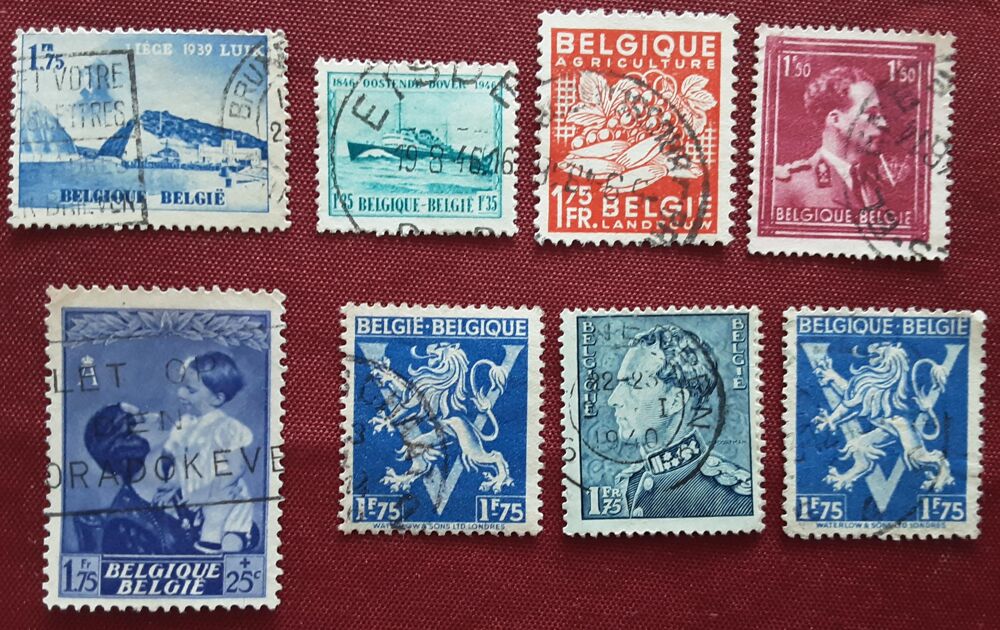 8 timbres &agrave; collection BELGIQUE oblit&eacute;r&eacute;s 1940-1946 