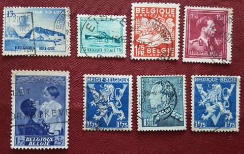 8 timbres à collection BELGIQUE oblitérés 1940-1946 2 Pontoise (95)