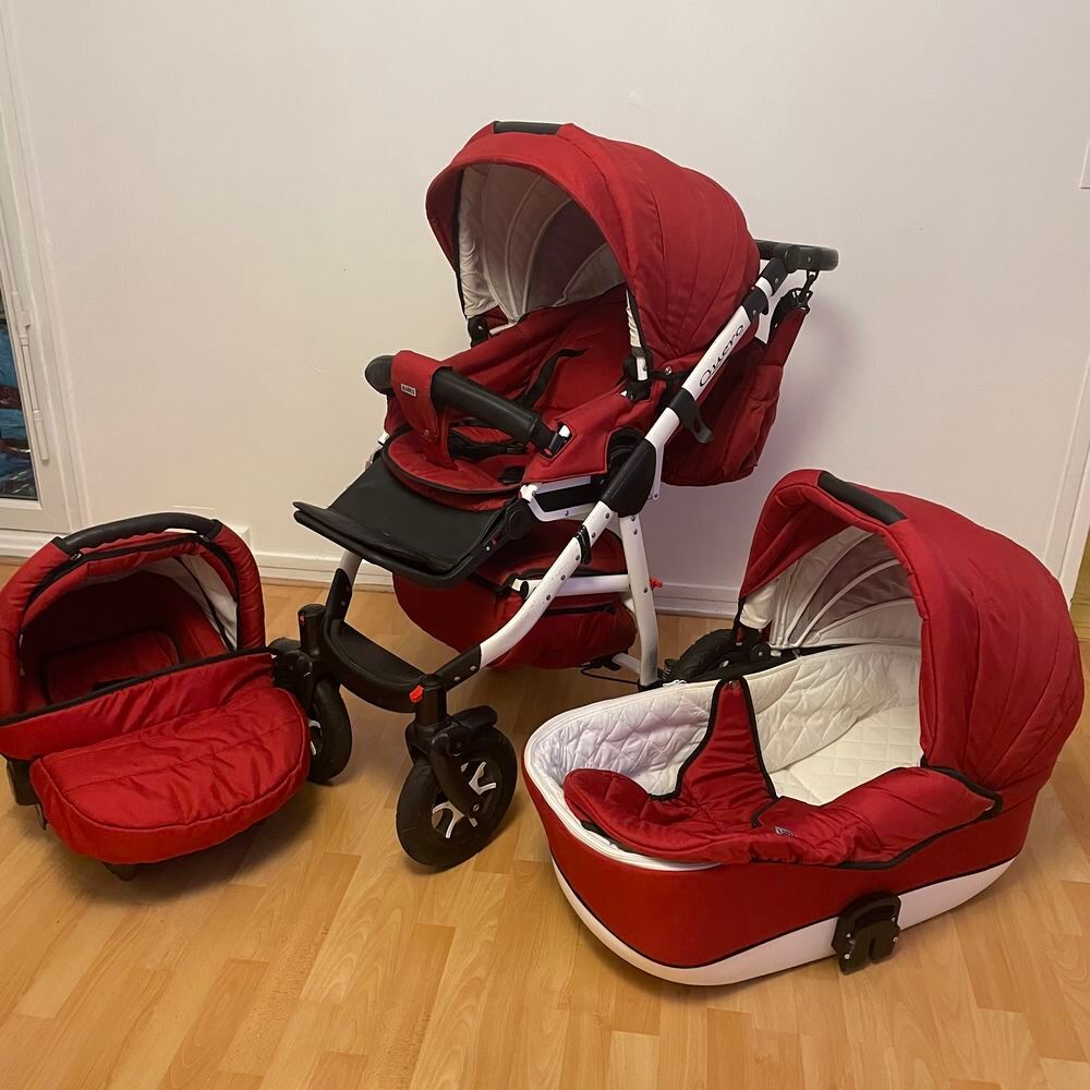 Poussette 3 en 1 bordeaux rouge Pu�riculture