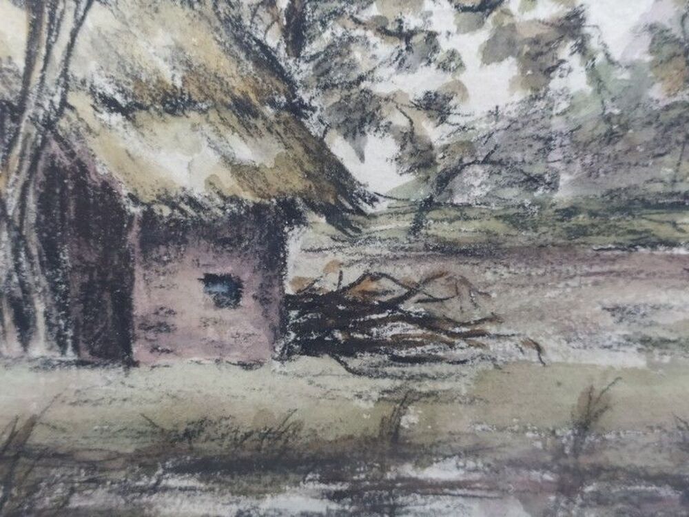 Tableau Paysage Dessin Prisonnier Allemand R.Ivonina 1946 