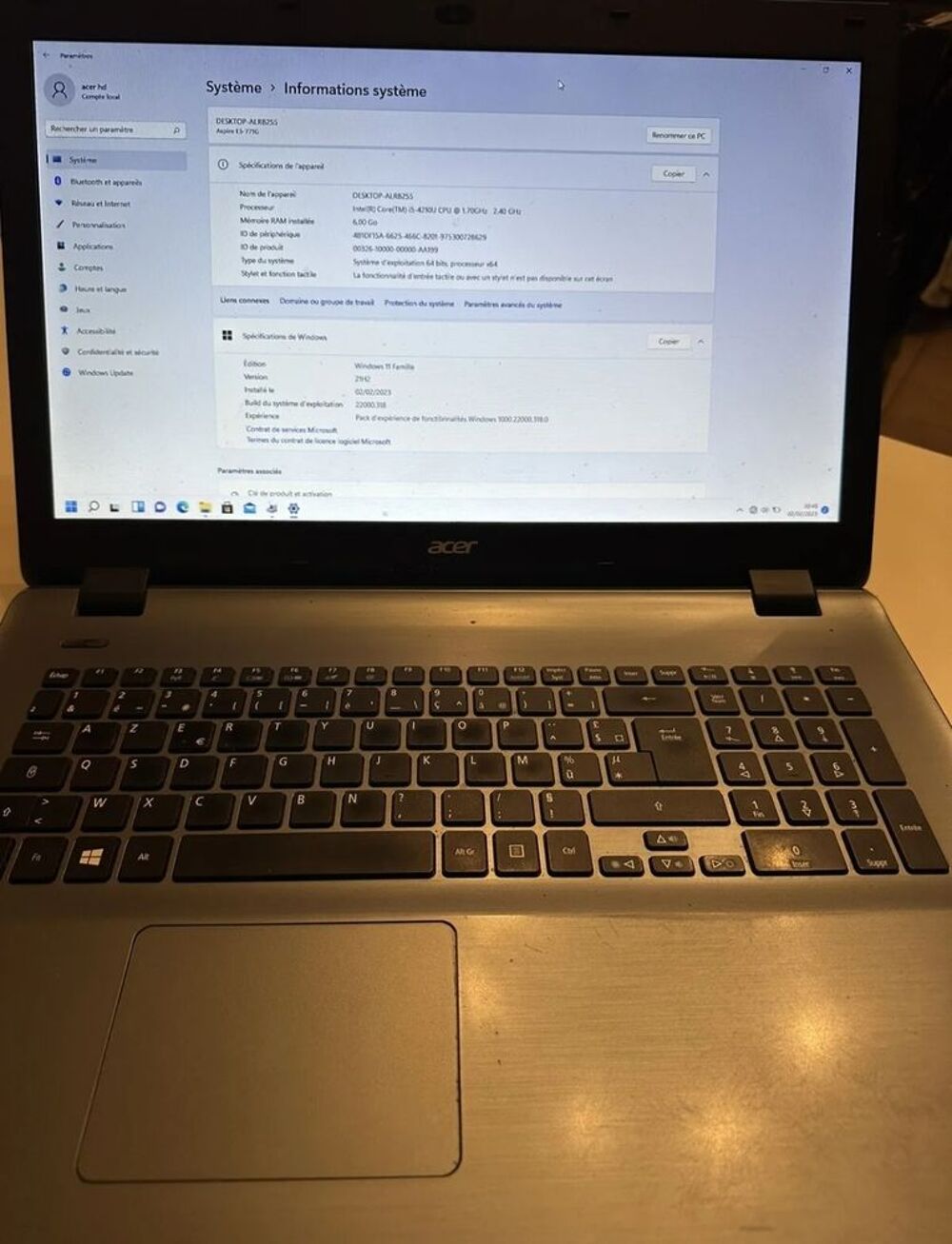pc acer e5-771 17,3.Core i5 4eme g&eacute;n&eacute;ration 8go de ram et 512 go de ssd Matériel informatique