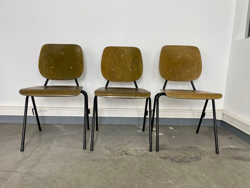 Lot de 3 chaises &eacute;cole ann&eacute;es 70 Pays-Bas Meubles