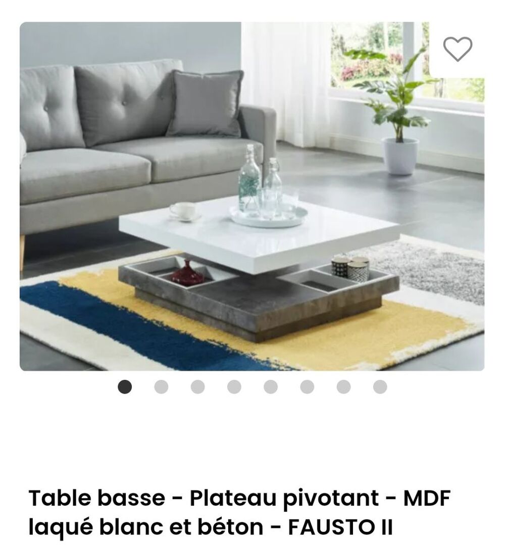 Table basse neuve FAUSTO II - Plateau pivotant - MDF blanc Meubles