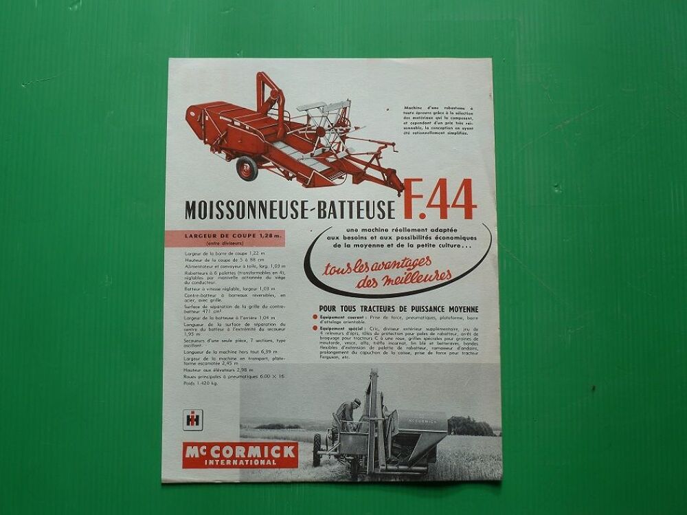 Prospectus Mac CORMICK Moissonneuse F-44 1955 