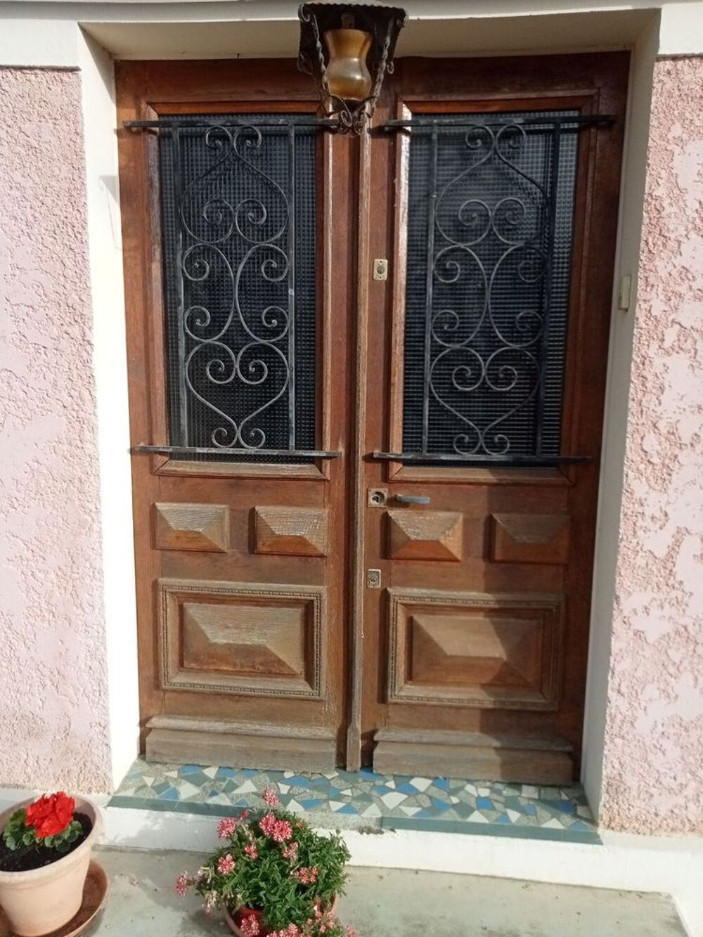 Porte d'entr&eacute;e double vintage ch&ecirc;ne massif vitr&eacute;e Bricolage