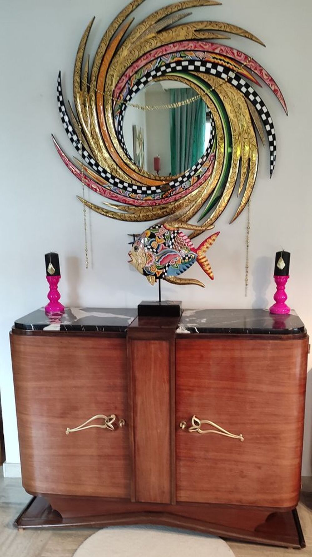 superbe buffet Art D&eacute;co 2 portes courbes bois pr&eacute;cieux Meubles