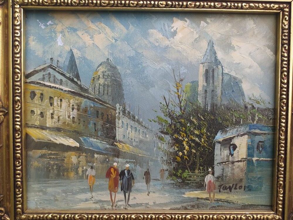 Tableau Vue de Paris Sign&eacute; Taylor Cadre Dor&eacute; Dcoration