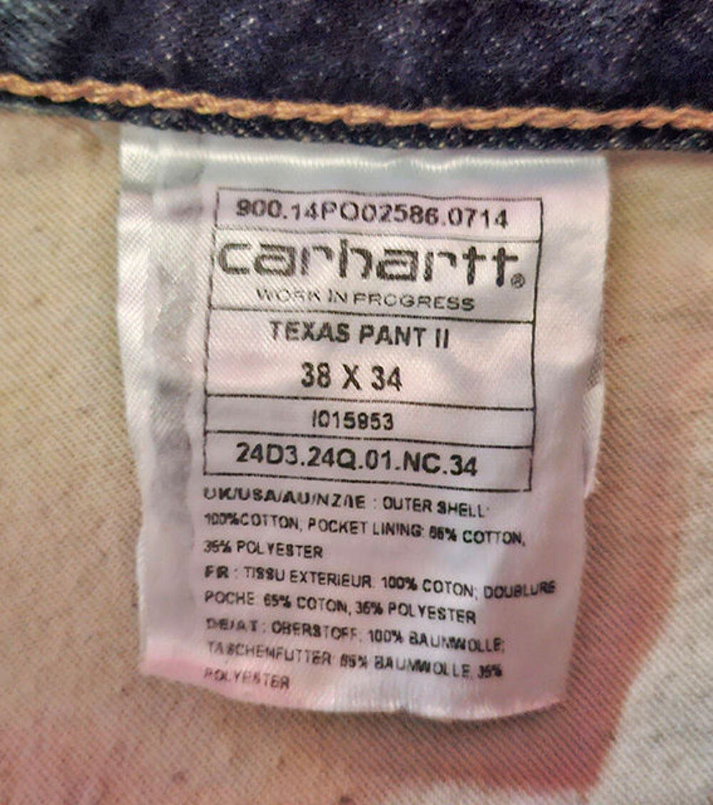 Jean Carhartt 38 x 34 "Texas Pant II - Coast Washed" NEUF Vêtements