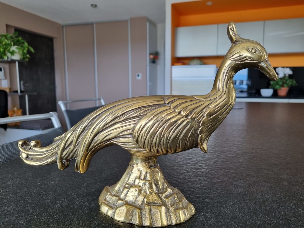 Statuette Faisan m&eacute;tal dor&eacute; D�coration