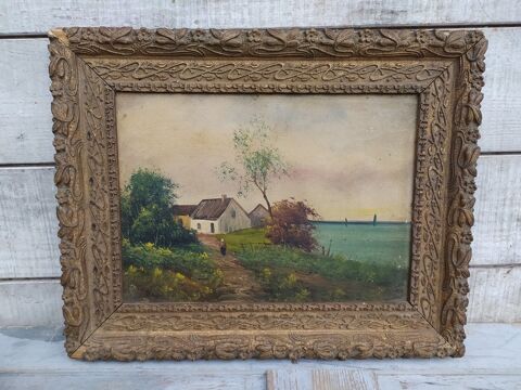 Ancien Tableau cole de Barbizon Cadre Art Nouveau  70 Loches (37)