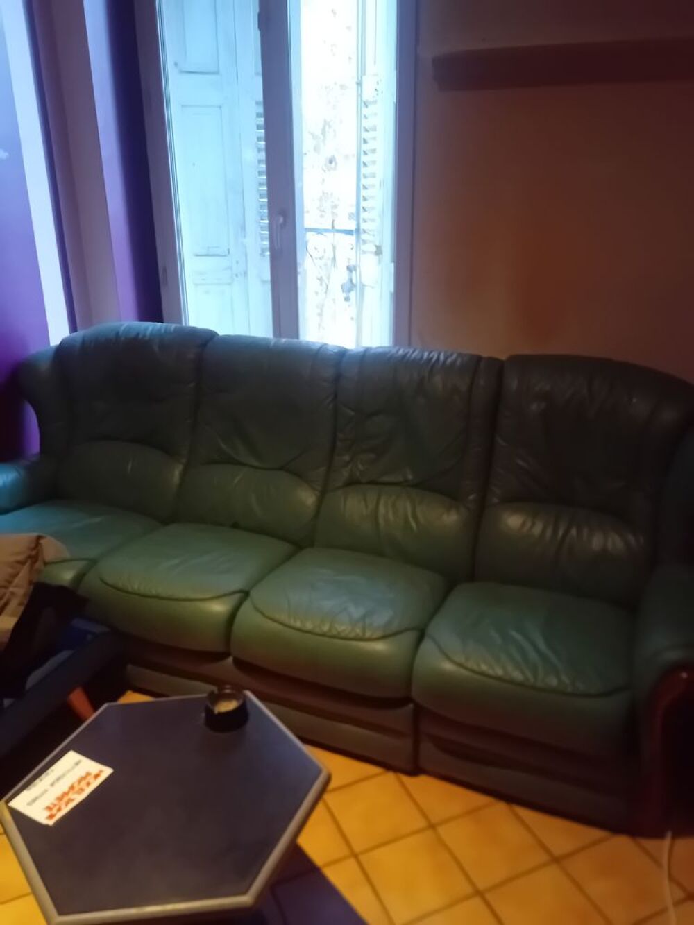 Canap&eacute; en cuir vert 4 places Meubles