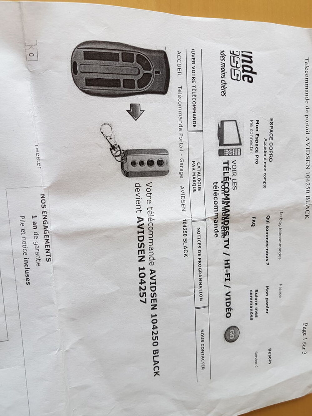 telecommandes portail et porte de garage motor avidsen Bricolage