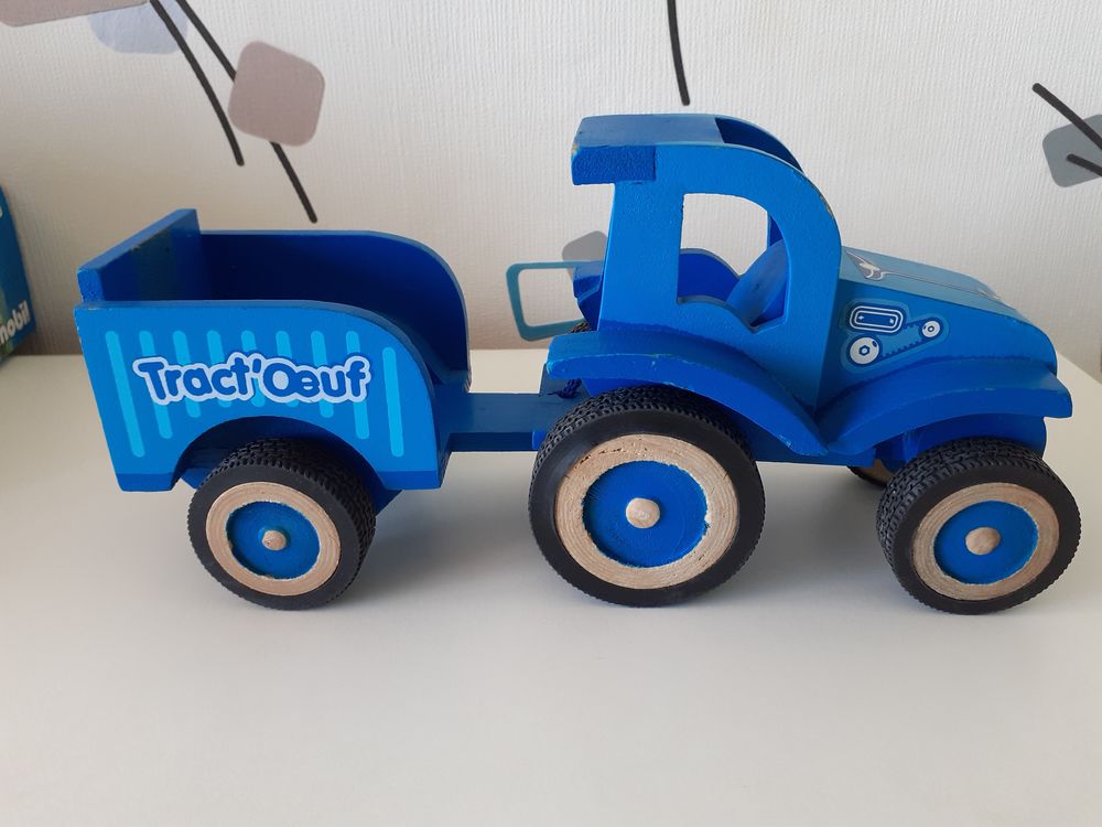 TRACTEUR en BOIS avec REMORQUE Jeux / jouets