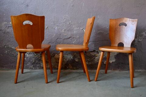 Lot de 3 chaises  bois design brutaliste rustique vintage 330 Wintzenheim (68)