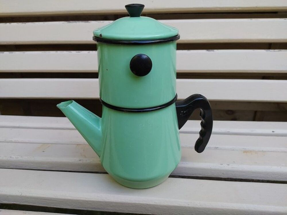Ancienne Cafeti&egrave;re &Eacute;maill&eacute;e Japy Vert Pastel Vintage

