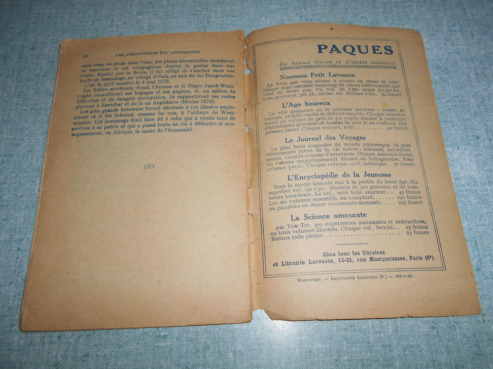 livret " les d&eacute;couvertes de Livingstone" 