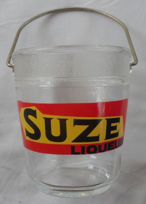 Seau à glaçons en verre poignée chromée Suze liqueur vintage 35 Castries (34)