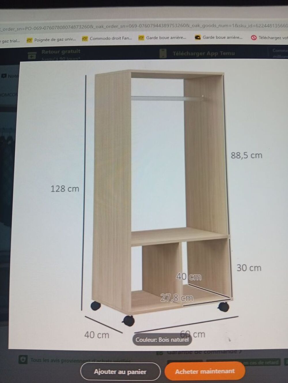 Petite penderie &agrave; roulettes en bon &eacute;tat Meubles
