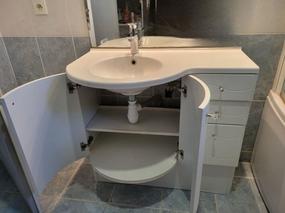 Meuble blanc sous vasque + vasque + miroir 90 cm Meubles
