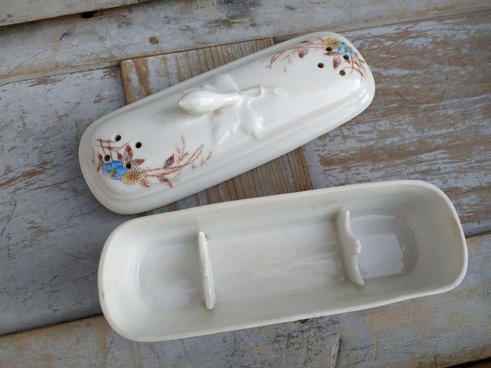 Ancienne Boite Porte Brosse &agrave; Dent Porcelaine Th&egrave;me Floral 
