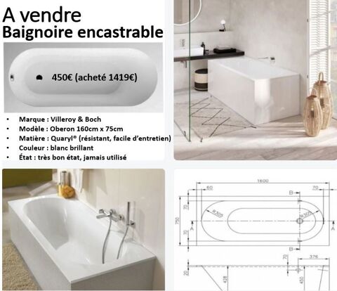 Baignoire Villeroy & Boch Oberon neuve ? 160 � 75 cm (450�) 450 Saint-Gratien (95)
