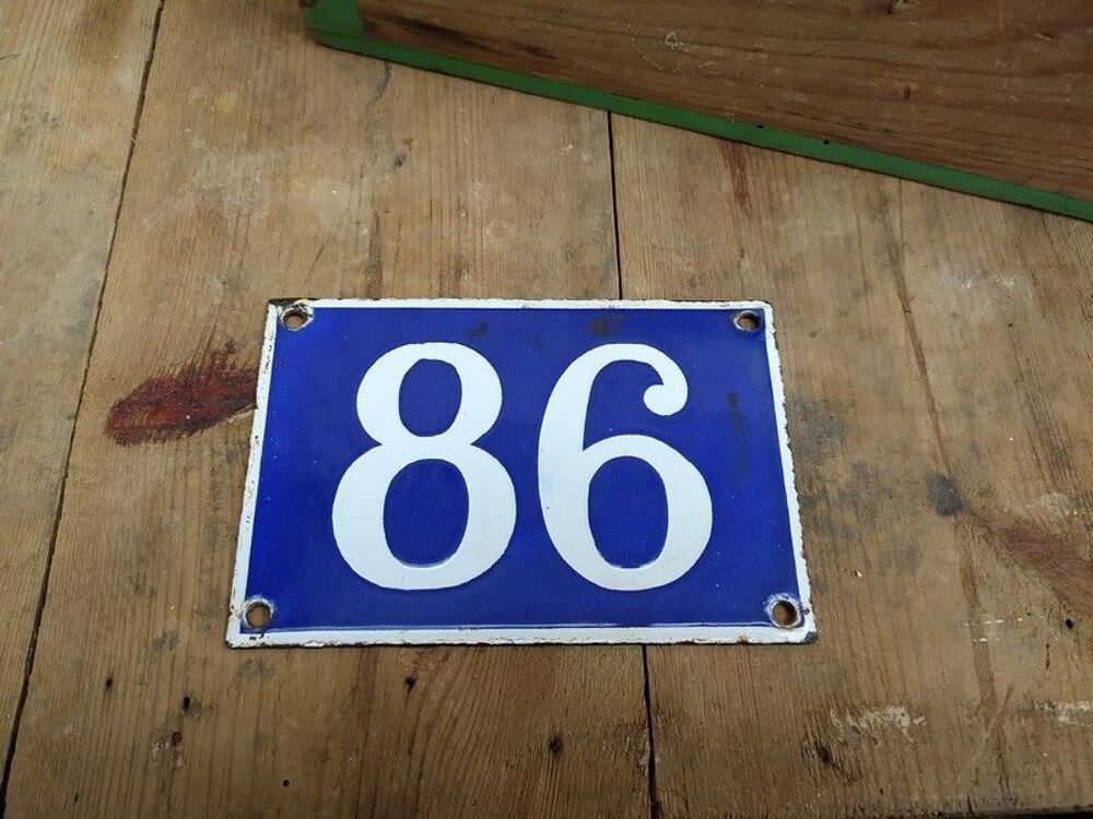 Ancienne Plaque &Eacute;maill&eacute;e Num&eacute;ro de Maison 86 Décoration