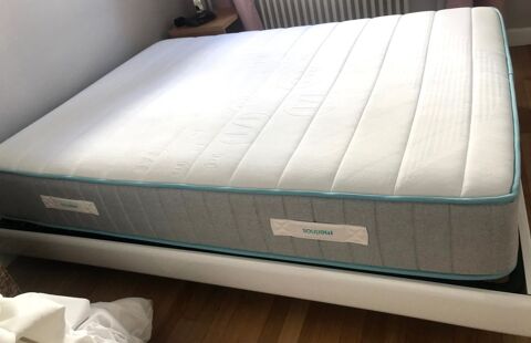 Tour de lit blanc laqué, sommier et matelas mérinos 350 Vichy (03)