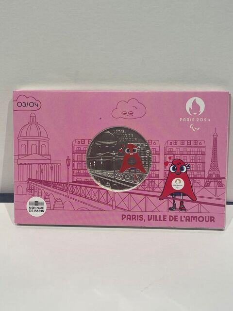 Monnaie JO Paris 2024 de 50e argent   Paris, ville de l'amou 120 Dourdan (91)