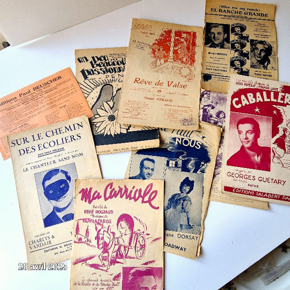 8 partitions anciennes et une publicit&eacute; Paul Beuscher, le ch CD et vinyles