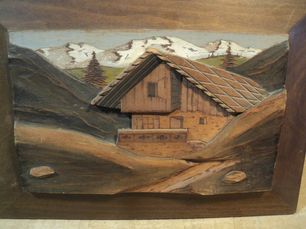 Ancien Tableau Bois Sculpt&eacute; Le Mont D'or 1950 Décoration