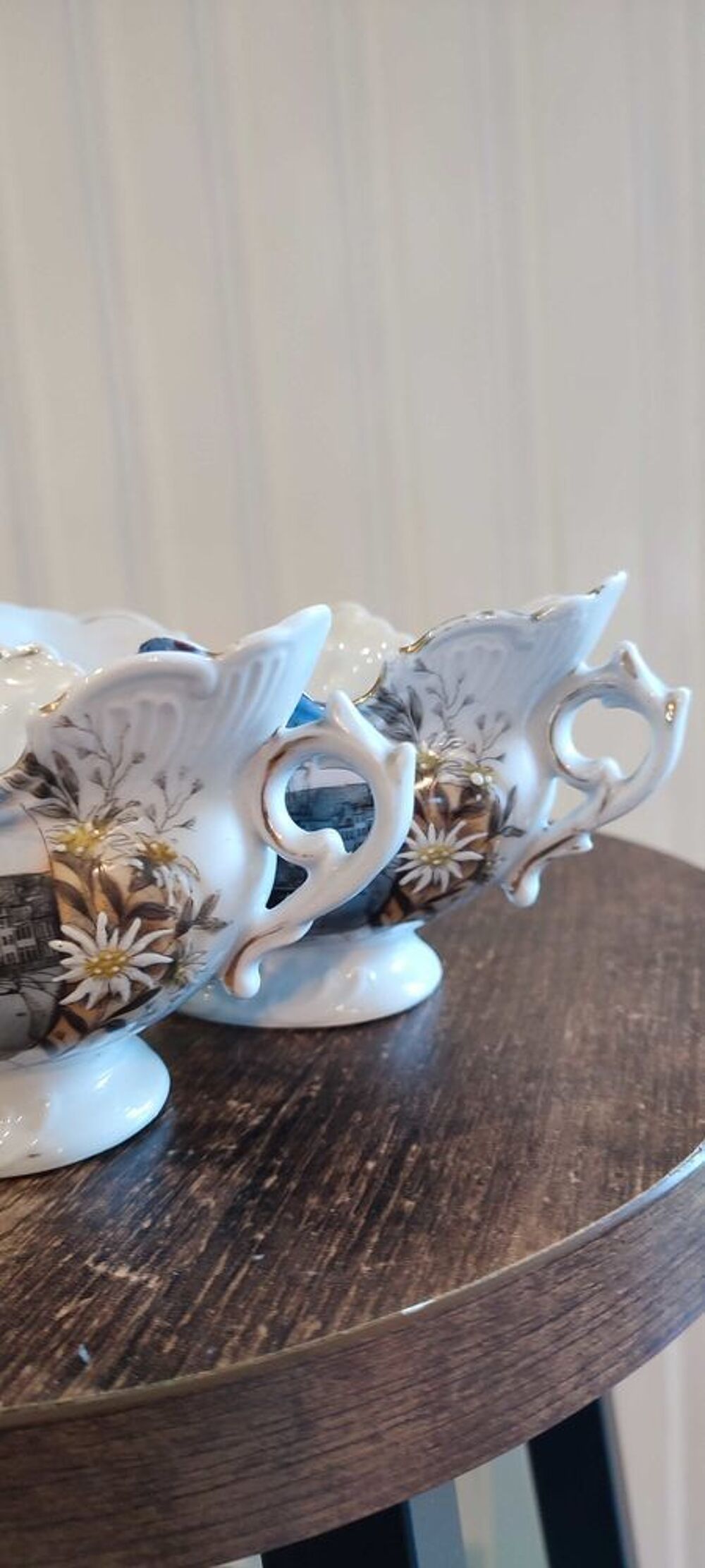 Paire de coupes fa&iuml;ence ancienne "St-Valery-sur-Somme" 1930 