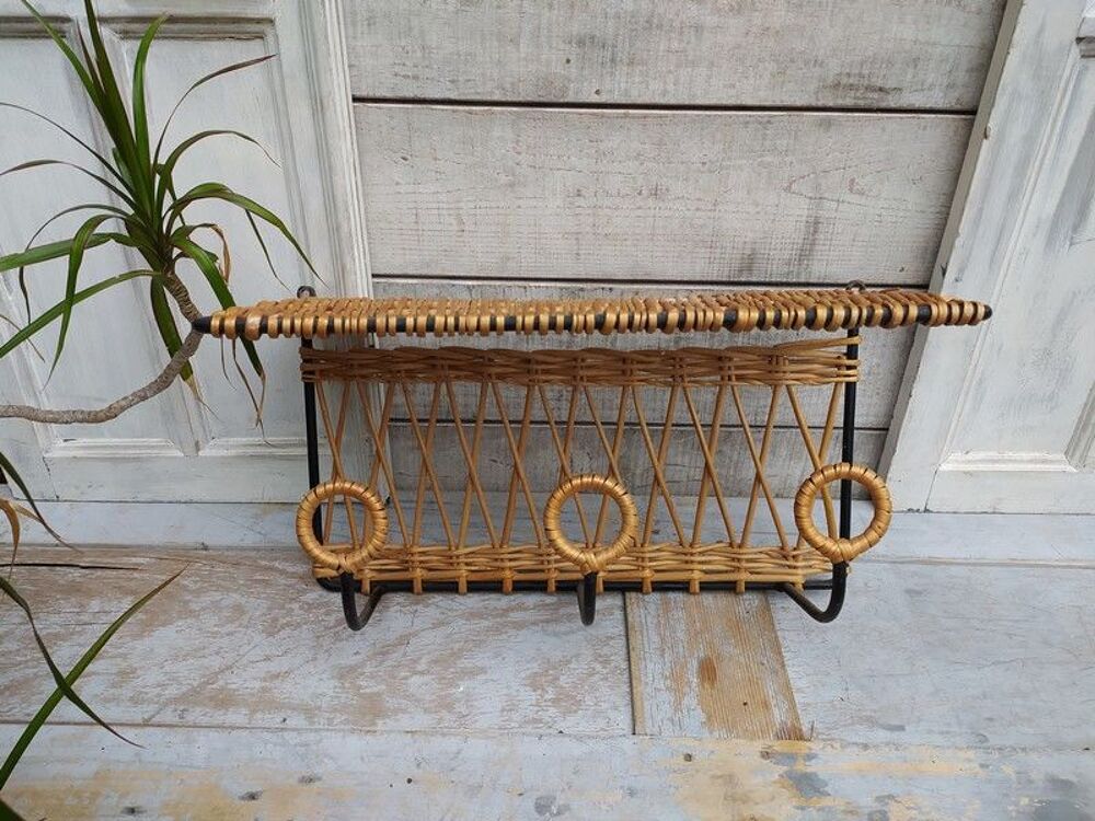 Porte Manteau Jacques Adnet M&eacute;tal Osier Rotin Vintage 
Meubles
