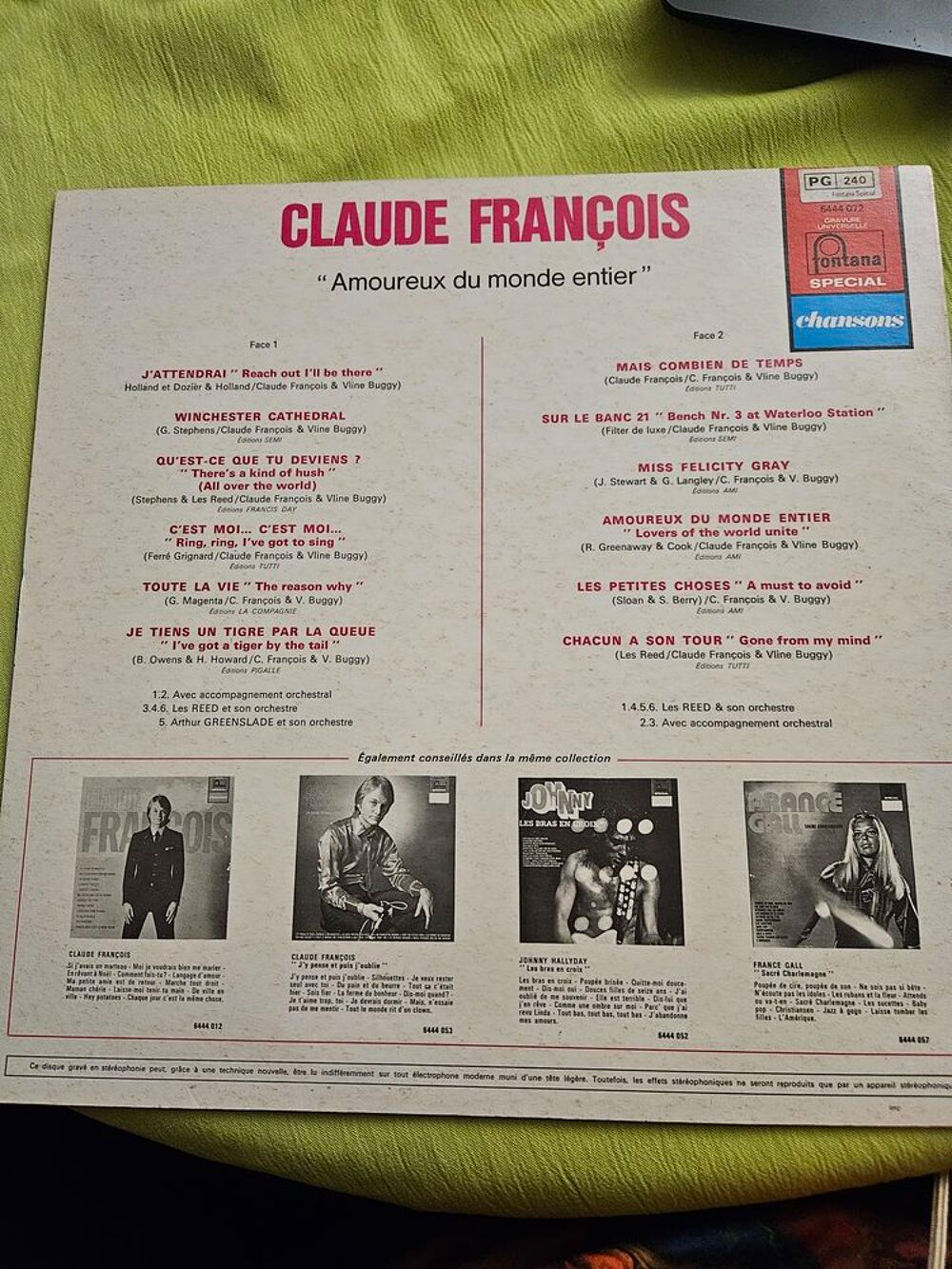 Claude Fran&ccedil;ois vinyle 33t amoureux du monde entier CD et vinyles