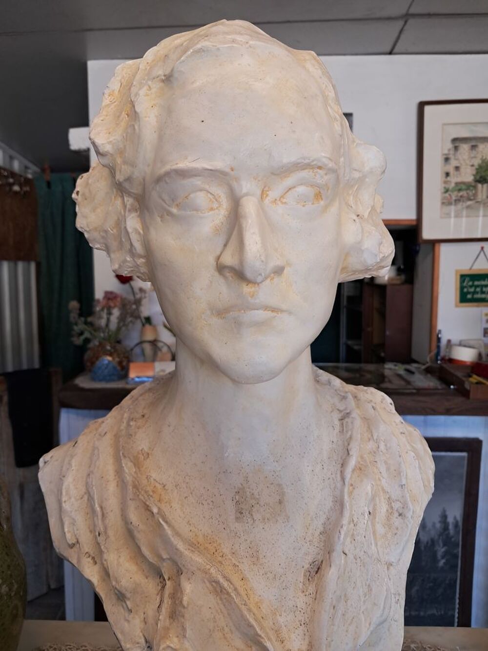 Statue, buste d'homme ancien en pl&acirc;tre Dcoration