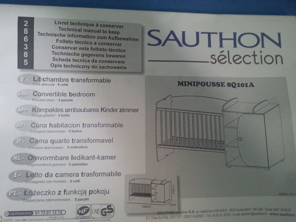 lit &eacute;volutif SAUTHON mod&egrave;le minipousse Mobilier enfants
