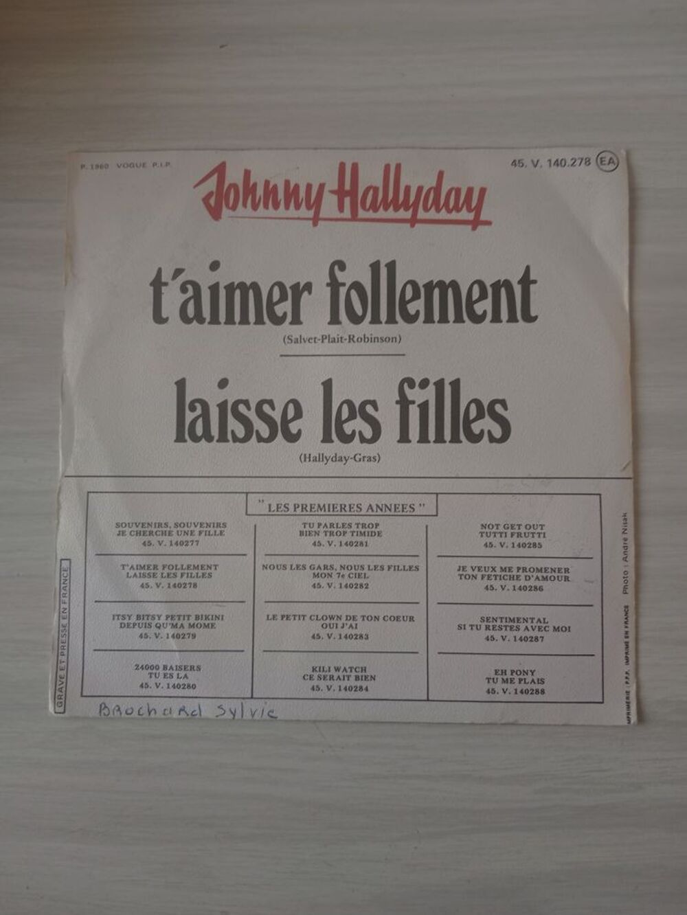 45 TOURS JOHNNY HALLYDAY T'aimer follement CD et vinyles